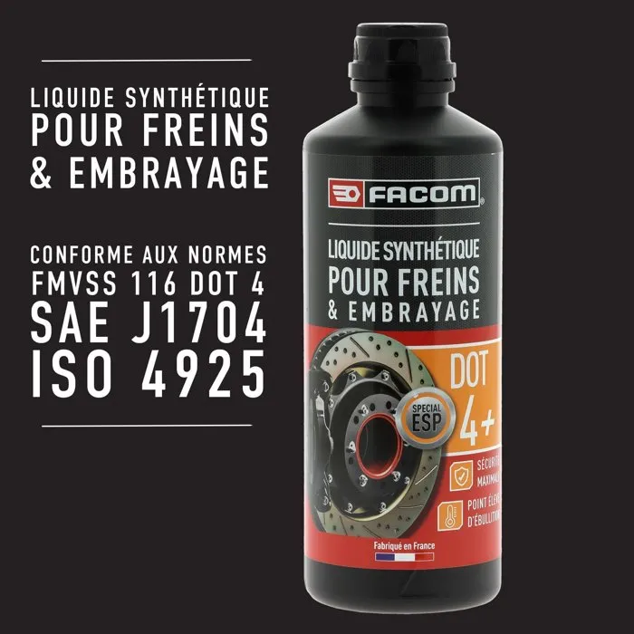 Facom - Liquide de frein haute performance DOT4+, 500 ml - Pour véhicules avec systèmes électroniques ESP - Normes FMVSS 116, SAE J1704, ISO 4925 - Homologué Renault, PSA, Ford