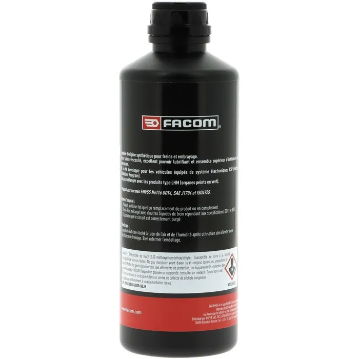 Facom - Liquide de frein haute performance DOT4+, 500 ml - Pour véhicules avec systèmes électroniques ESP - Normes FMVSS 116, SAE J1704, ISO 4925 - Homologué Renault, PSA, Ford