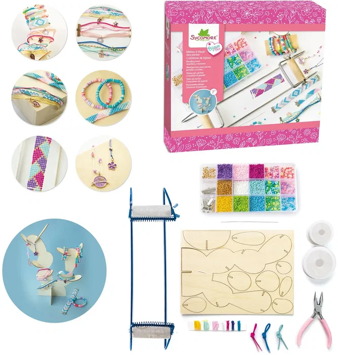 Sycomore - Atelier de bijoux avec métier à tisser XL - Coffret créatif avec perles, rubans, outils et porte-bijoux - À partir de 7 ans