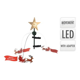 Étoile de Noël LED avec Père Noël tournant, 22x8x51 cm, doré, pour couronner le sapin