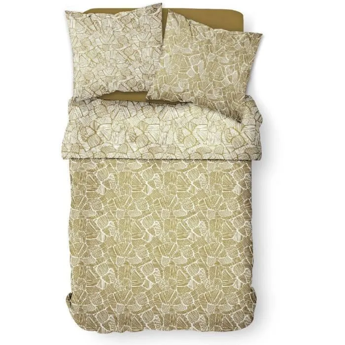 Today Parure de lit Mawira, Housse de couette à zip 240x220 cm + 2 taies d'oreillers 63x63 cm, Lit 2 personnes, Jaune, Naturelle