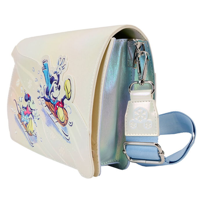 Loungefly Sac bandoulière Disney Winter Wonderland Mickey and Friends - 23.75 cm, cuir vegan, fermeture magnétique, bandoulière amovible