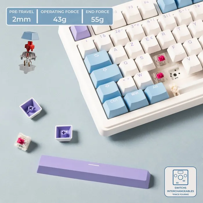 The G-Lab Clavier Mécanique PBT Gasket KEYZ Elite 400 WB Triple Mode AZERTY RGB 96% - Filaire, Bluetooth, 2.4GHz - Windows & Mac