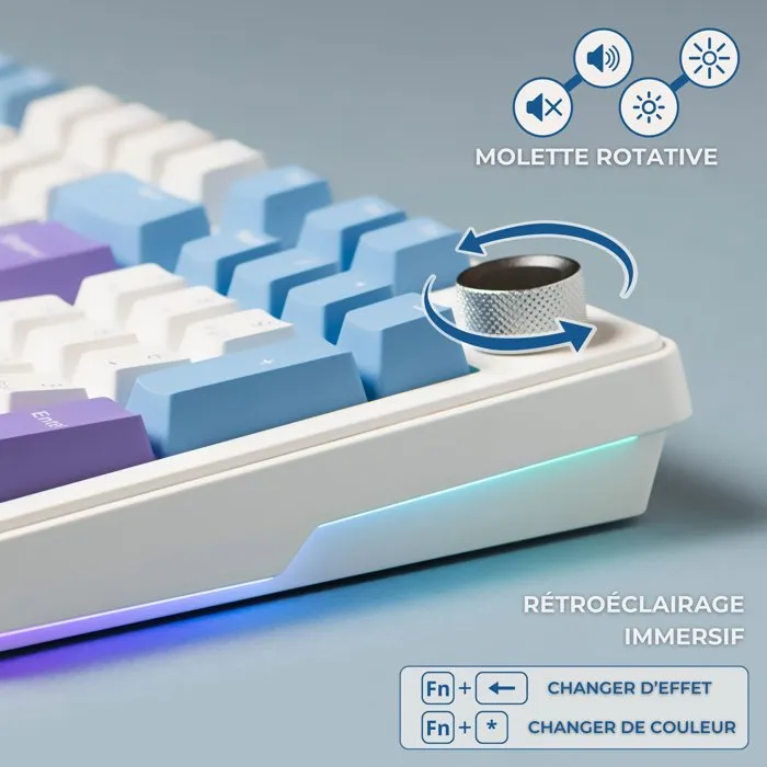 The G-Lab Clavier Mécanique PBT Gasket KEYZ Elite 400 WB Triple Mode AZERTY RGB 96% - Filaire, Bluetooth, 2.4GHz - Windows & Mac