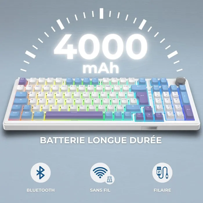 The G-Lab Clavier Mécanique PBT Gasket KEYZ Elite 400 WB Triple Mode AZERTY RGB 96% - Filaire, Bluetooth, 2.4GHz - Windows & Mac