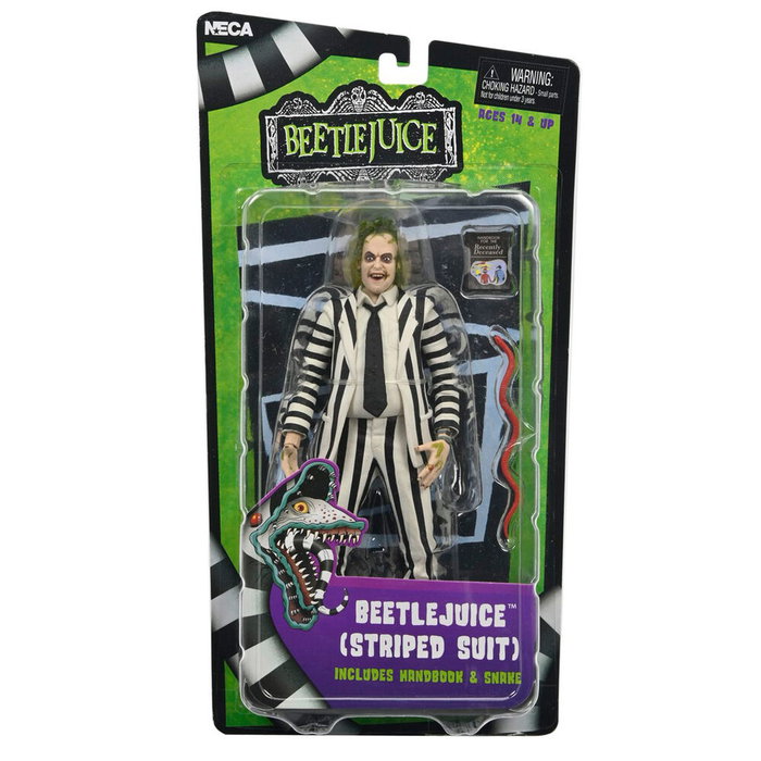 NECA Beetlejuice 1988 Figurine Costume à Rayures Noires et Blanches 18 cm