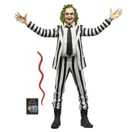 NECA Beetlejuice 1988 Figurine Costume à Rayures Noires et Blanches 18 cm