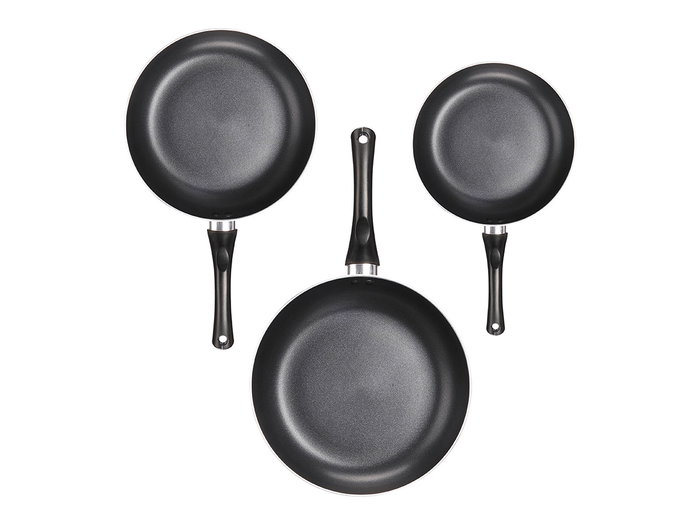 Kinvara Set de 3 poêles en aluminium noir 20/24/28 cm avec revêtement antiadhésif, compatibles induction (Set de 6) Kinvara Set de 3 poêles en aluminium noir 20/24/28 cm avec revêtement antiadhésif, compatibles induction (Set de 6)
