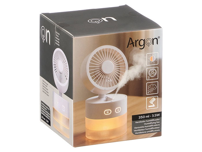 Argon Ventilateur de Table Humidificateur 11x11x20.5 cm Plastique ABS Blanc 350 ml USB-C 3 Vitesses Brume Lumière (Set de 12)