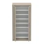 DMORA Armoire à chaussures Corona, 2 portes, 6 étagères, style contemporain en chêne brossé et blanc perle, fabrication française, 54.6x35.3x108.4 cm