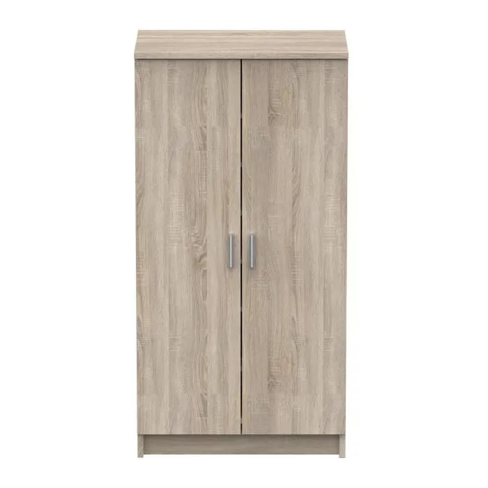 Demeyere - Armoire auxiliaire 2 portes multifonction en chêne avec 6 rayons amovibles pour 21 paires de chaussures, Dimensions : L 54.6 x P 35.3 x H 108.4 cm