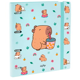LOVELY STORY Classeur 4 anneaux couverture rigide thème Bubble Tea et Capybara 28x32x3.8cm avec 4 intercalaires et pochette PVC