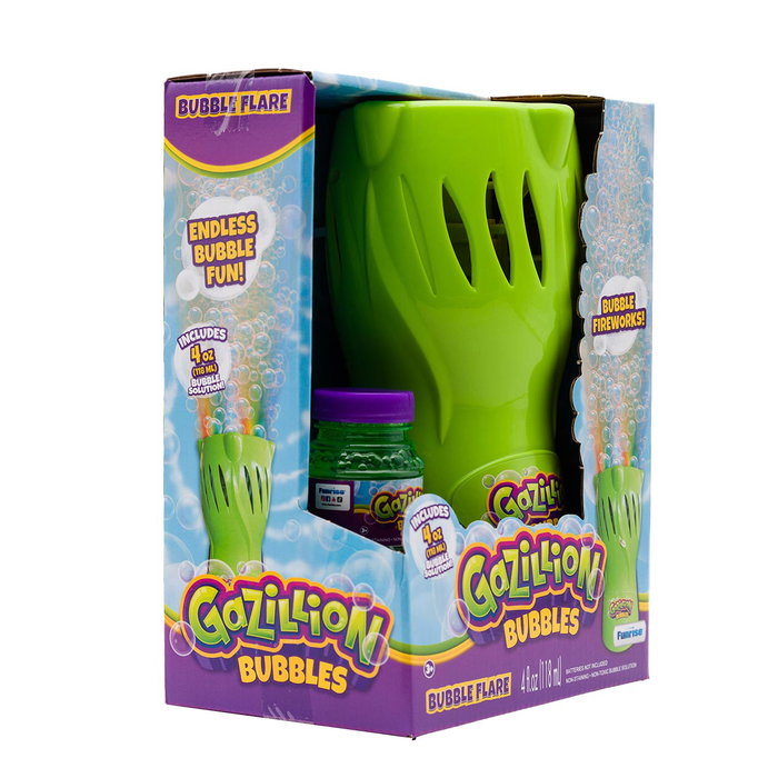 Gazillion Bubble Flare 37645 - Machine à bulles magique avec lumières colorées et sons pyrotechniques, inclut flacon de liquide 118ml, anti-renversement, pour enfants 3 ans et plus