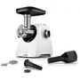 Bosch MFWS420W Hachoir à viande Série 4 - Blanc - 500 W - Moteur bloqué 1900 W - Débit 2,5 kg/min - 2 vitesses - Avec grilles et adaptateur à saucisses