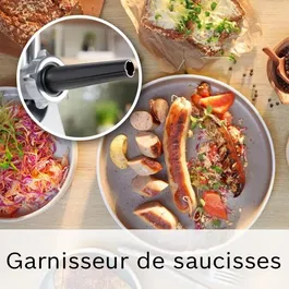 Bosch MFWS420W Hachoir à viande Série 4 - Blanc - 500 W - Moteur bloqué 1900 W - Débit 2,5 kg/min - 2 vitesses - Avec grilles et adaptateur à saucisses