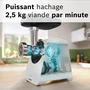 Bosch MFWS420W Hachoir à viande Série 4 - Blanc - 500 W - Moteur bloqué 1900 W - Débit 2,5 kg/min - 2 vitesses - Avec grilles et adaptateur à saucisses
