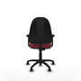 Chaise de bureau Algarra avec mécanisme de contact permanent de base, rembourrée de tissu couleur grenat. Équipée d'une base en polyamide noir, d'accoudoirs 2D et de roulettes pour parquet