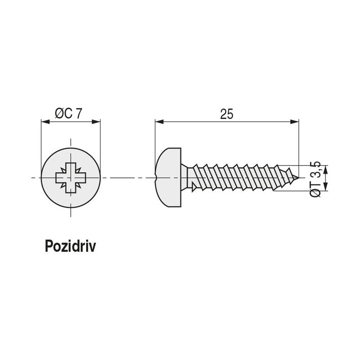 UCAFIX Vis à filetage bois tête ronde Pozidriv 25mm x 3,5mm