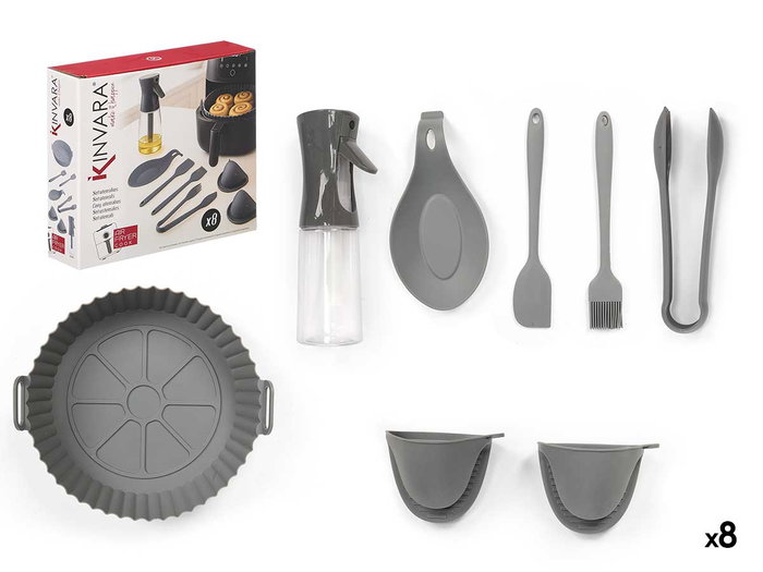 Kinvara Set de 8 ustensiles pour Air Fryer 24x22x6 cm Gris Silicone (Set de 12) Kinvara Set de 8 ustensiles pour Air Fryer 24x22x6 cm Gris Silicone (Set de 12)