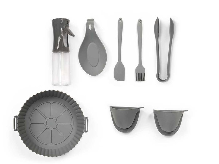 Kinvara Set de 8 ustensiles pour Air Fryer 24x22x6 cm Gris Silicone (Set de 12) Kinvara Set de 8 ustensiles pour Air Fryer 24x22x6 cm Gris Silicone (Set de 12)