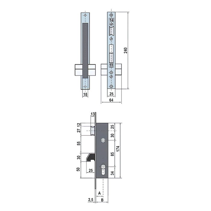 LINCE Serrure 5570-25 avec têtière inoxydable LINCE Serrure 5570-25 avec têtière inoxydable