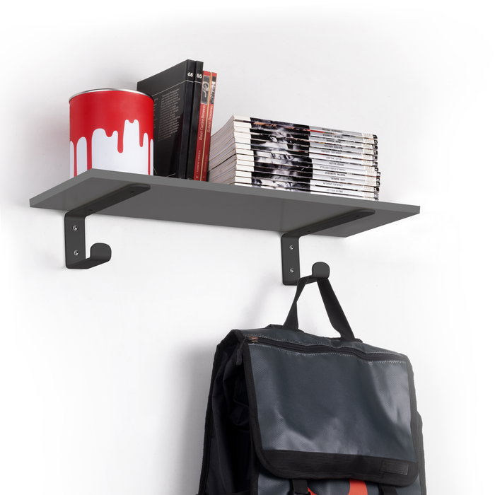 Emuca Jeu de supports pour étagères en bois Shelf avec cintre intégré, Acier, Peint en noir