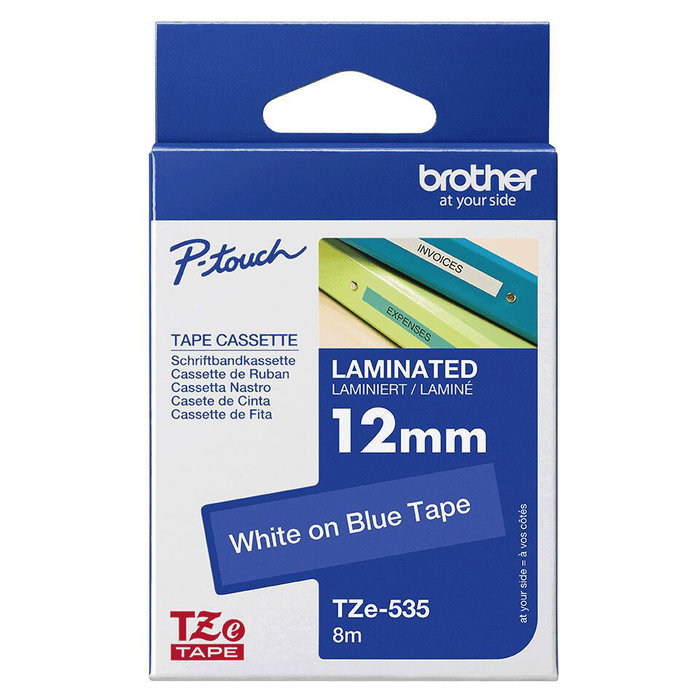 Brother TZE-535 Ruban de marquage laminé 12 mm bleu sur blanc Brother TZE-535 Ruban de marquage laminé 12 mm bleu sur blanc