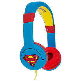 OTL TECHNOLOGIES Casque audio pour enfants DC Comics Superman - Volume limité 85 dB, bouchons souples, diademe ajustable, pour 3 à 7 ans - Connexion Jack 3.5mm