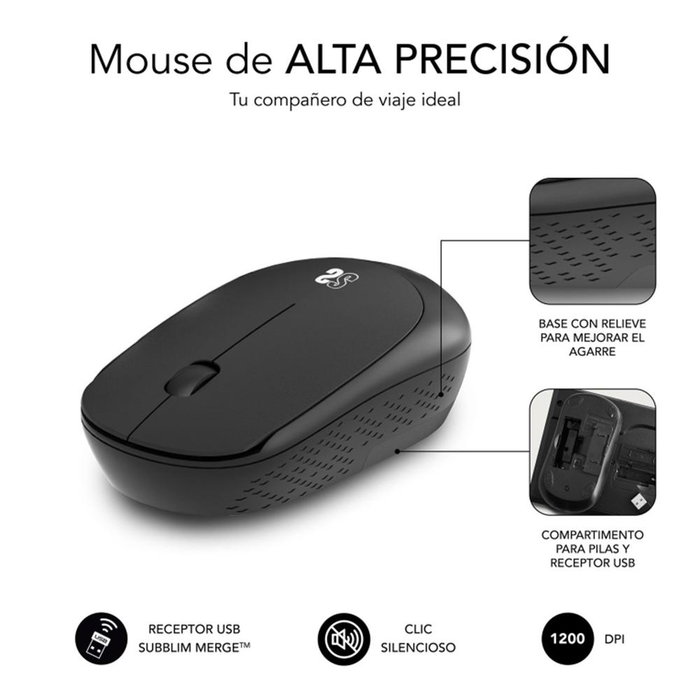 Subblim Harmony Tapis de souris XL 800x300 mm + Souris sans fil Silencieuse 1200 dpi Noir Subblim Harmony Tapis de souris XL 800x300 mm + Souris sans fil Silencieuse 1200 dpi Noir