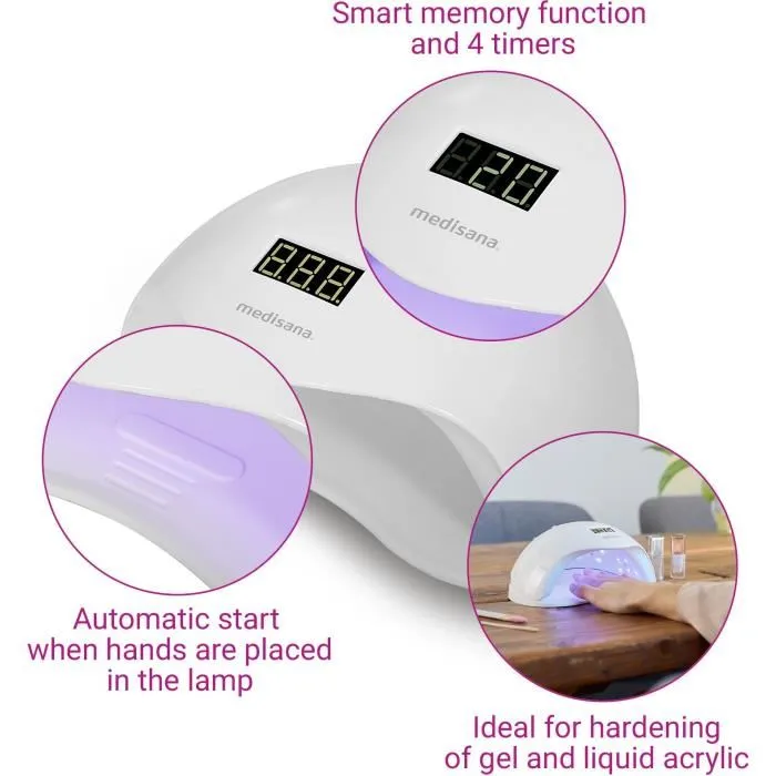 Medisana Lampe à Ongles 2-en-1 ND 880 - Séchoir LED et UV avec Écran LCD, Minuterie 4 Temps, Capteur Auto On/Off, Blanc