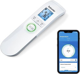 Beurer FT-95 Thermomètre digital clinique sans contact frontal infrarouge avec mémoire 60 valeurs et connectivité HealthManager et BabyCare
