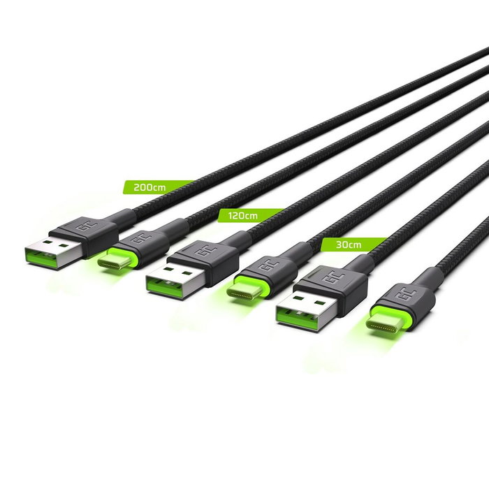Green Cell Adaptateur USB vers USB-C KABGCSET01 Noir et Vert 2 m (Lot de 3)