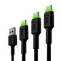 Green Cell Adaptateur USB vers USB-C KABGCSET01 Noir et Vert 2 m (Lot de 3)