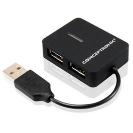 Conceptronic Hub USB 2.0 4 ports externe compact - Alimentation par bus USB - 480 Mbps
