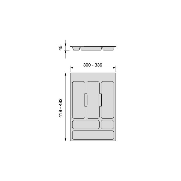 Emuca Range-couverts Optima pour tiroir universel, module 400mm, plastique, gris