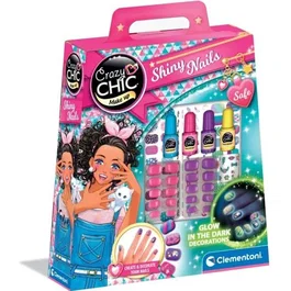 Clementoni Kit Manucure Phosphorescent pour Enfant - 4 Vernis, Faux Ongles, Autocollants Transferts Lumineux - Loisir Créatif dès 7 Ans