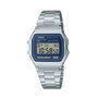Casio A158WEA-2DF avec bracelet en acier inoxydable gris et cadran bleu