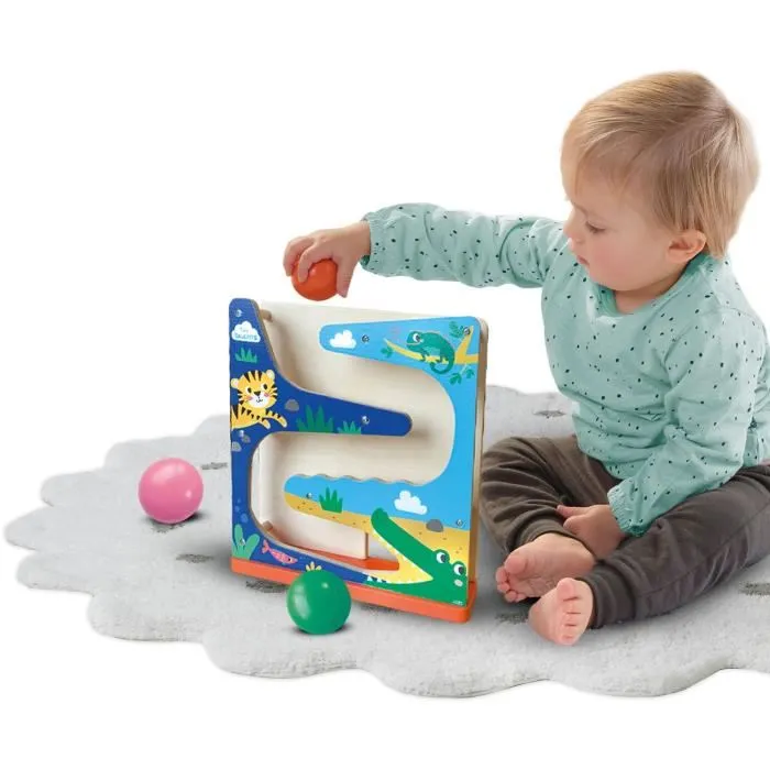 SES CREATIVE Circuit de Boules en Bois avec Crocodile, Jouet d'Eveil Motricité Fine en Bois FSC pour Enfant à partir de 6 mois (3 Boules)