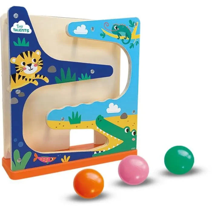 SES CREATIVE Circuit de Boules en Bois avec Crocodile, Jouet d'Eveil Motricité Fine en Bois FSC pour Enfant à partir de 6 mois (3 Boules)