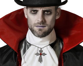 Atosa Collier argenté avec croix et pierre rouge pour vampire ou personnage gothique