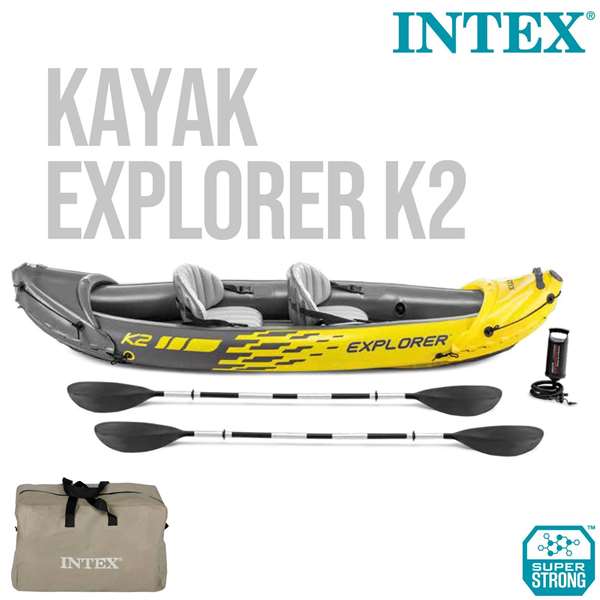 Intex Kayak Explorer K2 pour 2 personnes, gonflable avec pagaies en aluminium et pompe, dimensions 312 x 91 x 51 cm