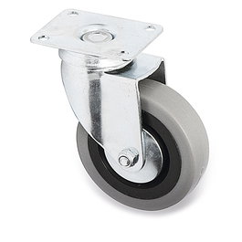 Q&Q Jade Plus Roulette pivotante sans frein, acier zingué avec double rangée de billes, aro en caoutchouc ø80mm, plaque rectangulaire, charge max 60kg