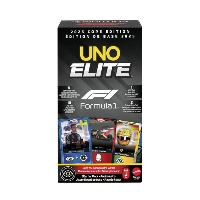 Mattel Games - Uno Elite F1 - Kit de Démarrage Officiel Formule 1 - 112 Cartes + 4 Boosters Élite Action + 2 Cartes Collector - Jeu de Cartes à Collectionner Mattel Games - Uno Elite F1 - Kit de Démarrage Officiel Formule 1 - 112 Cartes + 4 Boosters Élite Action + 2 Cartes Collector - Jeu de Cartes à Collectionner