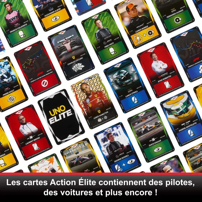 Mattel Games - Uno Elite F1 - Kit de Démarrage Officiel Formule 1 - 112 Cartes + 4 Boosters Élite Action + 2 Cartes Collector - Jeu de Cartes à Collectionner Mattel Games - Uno Elite F1 - Kit de Démarrage Officiel Formule 1 - 112 Cartes + 4 Boosters Élite Action + 2 Cartes Collector - Jeu de Cartes à Collectionner