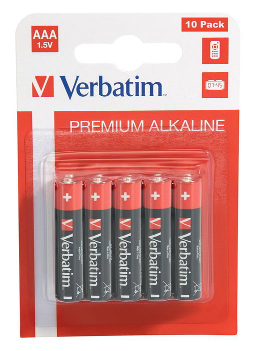 Verbatim - Piles alcalines AAA 1.5V - Lot de 10 - Pour périphériques audio, appareils photo et jouets Verbatim - Piles alcalines AAA 1.5V - Lot de 10 - Pour périphériques audio, appareils photo et jouets