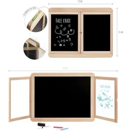 Jeujura Tableau Triptyque Mural pour Enfants - Ardoise à Craie et Face Blanche - 113 x 45 cm Ouvert - Référence JEUJURA