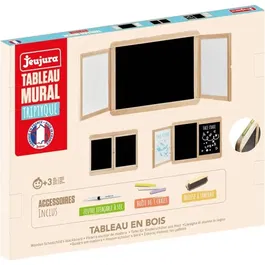 Jeujura Tableau Triptyque Mural pour Enfants - Ardoise à Craie et Face Blanche - 113 x 45 cm Ouvert - Référence JEUJURA