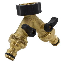 Riegolux Adaptateur de robinet en laiton 2 sorties 3/4'' avec valve