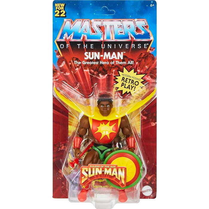 Mattel Masters Of The Universe Figurine Sun-Man Articulée avec Minicomic 16 Points d'Articulation - Emballage Style Classique