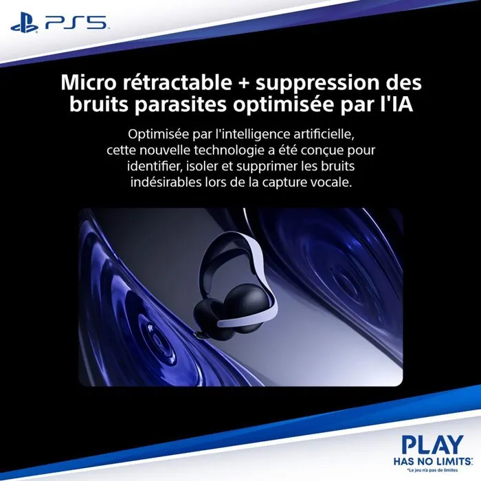 Sony PULSE Elite - Casque-micro sans fil Bluetooth pour PlayStation 5 PS5 - Blanc - Audio immersif et réaliste pour le jeu